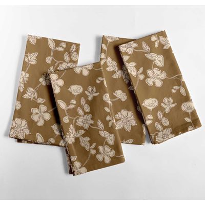 Conjunto 12 Guardanapos Luxuosos Algodão Canvas 51 cm, Estampa Sinfonia Floral Marrom, Premium Grosso, Macios e Absorventes - Vargottam 50,8 Cm × 50,8 Cm – Pacote Com 12 Peças / Verde