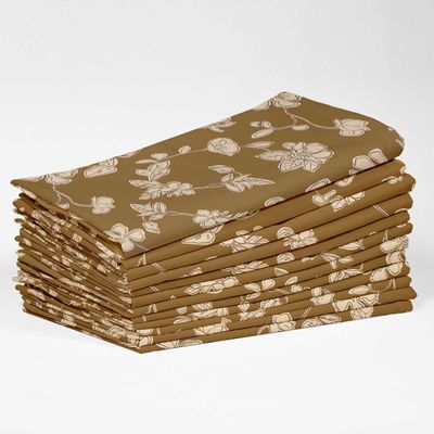 Conjunto 12 Guardanapos Luxuosos Algodão Canvas 51 cm, Estampa Sinfonia Floral Marrom, Premium Grosso, Macios e Absorventes - Vargottam 50,8 Cm × 50,8 Cm – Pacote Com 12 Peças / Verde