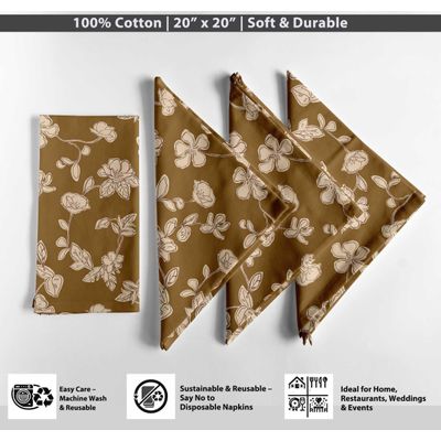 Conjunto 12 Guardanapos Luxuosos Algodão Canvas 51 cm, Estampa Sinfonia Floral Marrom, Premium Grosso, Macios e Absorventes - Vargottam 50,8 Cm × 50,8 Cm – Pacote Com 12 Peças / Verde