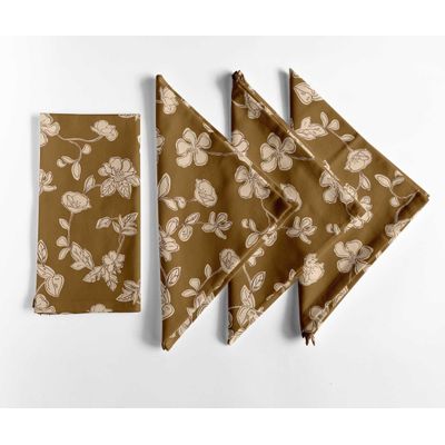 Conjunto 12 Guardanapos Luxuosos Algodão Canvas 51 cm, Estampa Sinfonia Floral Marrom, Premium Grosso, Macios e Absorventes - Vargottam 50,8 Cm × 50,8 Cm – Pacote Com 12 Peças / Verde