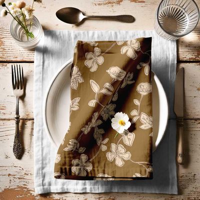 Conjunto 12 Guardanapos Luxuosos Algodão Canvas 51 cm, Estampa Sinfonia Floral Marrom, Premium Grosso, Macios e Absorventes - Vargottam 50,8 Cm × 50,8 Cm – Pacote Com 12 Peças / Verde