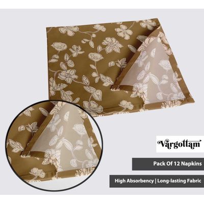 Conjunto 12 Guardanapos Luxuosos Algodão Canvas 51 cm, Estampa Sinfonia Floral Marrom, Premium Grosso, Macios e Absorventes - Vargottam 50,8 Cm × 50,8 Cm – Pacote Com 12 Peças / Verde