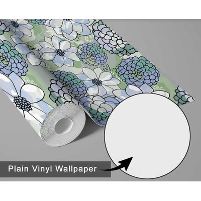 Papel de Parede Autoadesivo Estampa Flores de Pêssego Pastel Verde Vinílico Impermeável Removível para Inquilinos Quarto/Sala - S4sassy 63,5 cm (L) × 152,4 cm (C) / Verde - Vinil Texturizado