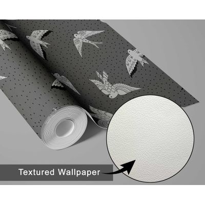 Papel de Parede Autoadesivo Pássaros Voando com Pontos, Vinil Cinza Removível para Parede de Entrada, Decoração Fácil - S4sassy 63,5 cm (L) × 914,4 cm (C) / Cinza - Vinil Texturizado