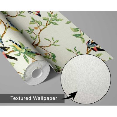 Papel de Parede Autoadesivo Mural Estampa Pássaro Verde e Galho para Parede de Entrada e Decoração de Escritório, Solution - S4sassy 63,5 cm (L) × 152,4 cm (C) / Verde - Vinil Texturizado