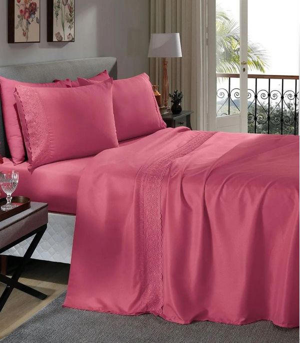 Jogo De Cama King 4 Peças Lar E Lazer Rosa UN / Rosa