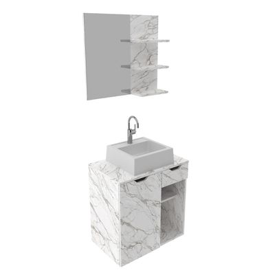 Conjunto Para Banheiro Bn3620 Mármore Branco Com Cuba Branca 35X34Cm Tecnomobili