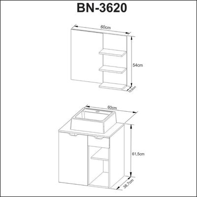 Conjunto Para Banheiro Bn3620 Mármore Branco Com Cuba Branca 35X34Cm Tecnomobili