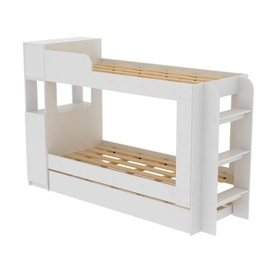 Treliche Com Cama Auxiliar Adulto Baú Superior Escadas Armário 1 Porta Prateleiras Internas Branco