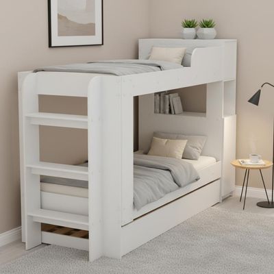 Treliche Com Cama Auxiliar Adulto Baú Superior Escadas Armário 1 Porta Prateleiras Internas Branco