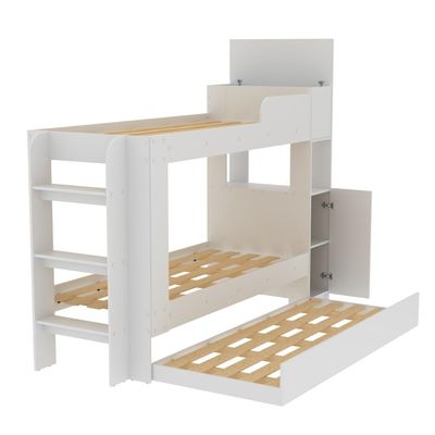 Treliche Com Cama Auxiliar Adulto Baú Superior Escadas Armário 1 Porta Prateleiras Internas Branco