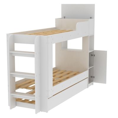Treliche Com Cama Auxiliar Adulto Baú Superior Escadas Armário 1 Porta Prateleiras Internas Branco