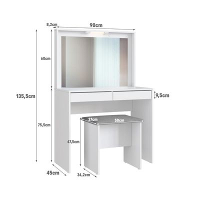 Penteadeira Camarin Com 2 Gavetas E Banco Estofado Branco