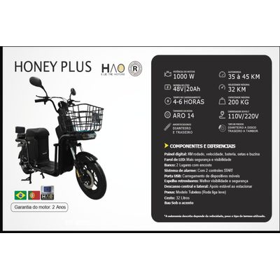 BICICLETA ELÉTRICA HONEY PLUS PRETA