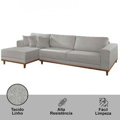 Sofá Cronos Linho 4 Lugares Chaise Lado Esquerdo Meu Sofá On A230 Linho Cinza
