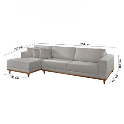 Sofá Cronos Linho 4 Lugares Chaise Lado Esquerdo Meu Sofá On A230 Linho Cinza