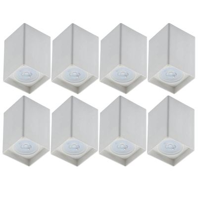 Conjunto 8 Spots Brancos de Teto Zoom Dital Plástico Sobrepor  Quadrado Lâmpada Par20 Bivolt