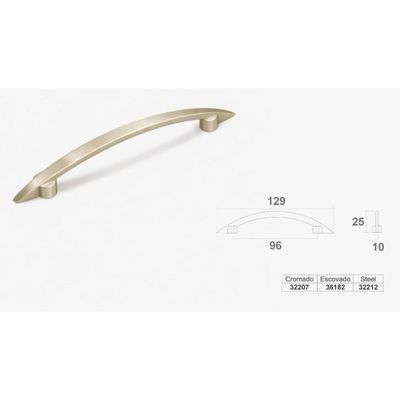 Kit 25 Puxadores Alça para Móveis Zamac Escovado Lenzo 96mm Bifger Porta Gaveta Balcão Armário
