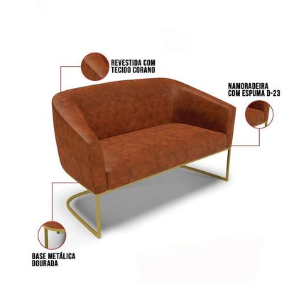 Sofá Namoradeira E 2 Poltronas Base Industrial Dourado Stella Corano Nozes D03 - D'rossi