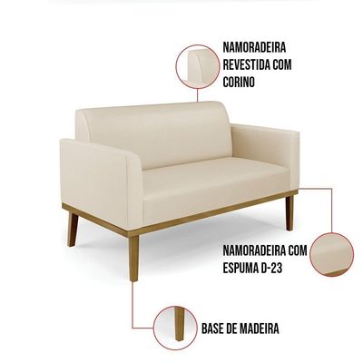 Sofá Namoradeira Com 2 Poltronas Base De Madeira Fixa Castanho Marisa Corino D03 - D?rossi Cor Bege