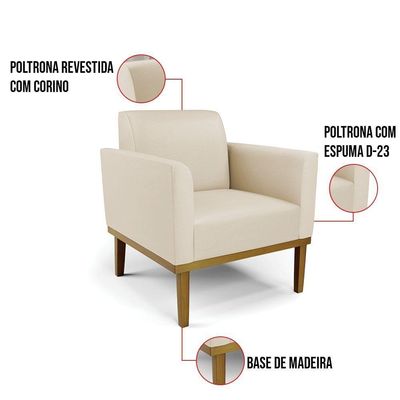 Sofá Namoradeira Com 2 Poltronas Base De Madeira Fixa Castanho Marisa Corino D03 - D?rossi Cor Bege