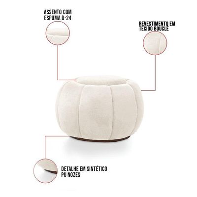 Sofá 2 Lugares Com Puff E Poltrona Orgânica Fixa Cloud Bouclê E03 - D'rossi Cor Bege