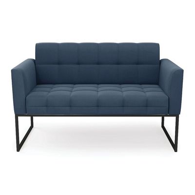 Sofá Namoradeira Elisa Suede Azul Marinho Base Metálica Industrial Preto - D'rossi