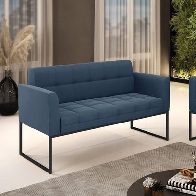 Sofá Namoradeira Elisa Suede Azul Marinho Base Metálica Industrial Preto - D'rossi