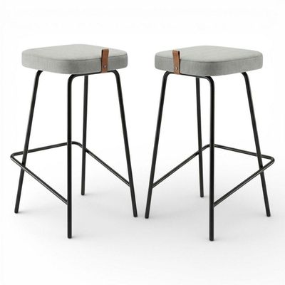 Kit 02 Banquetas Altas Cozinha E área Gourmet Vik Estofada Linho Cinza - Desk Design