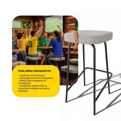 Kit 02 Banquetas Altas Cozinha E área Gourmet Vik Estofada Linho Cinza - Desk Design