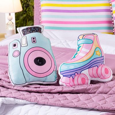 Kit Edredom Queen Menina Teen Rosa Com Almofadas Estampadas 07 Peças - Dupla Face Percal 300 Fios Cor Patins