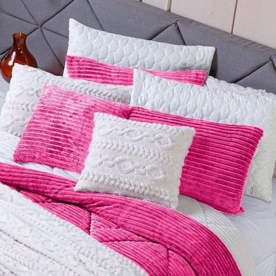 Kit Coberdrom Cobertor Queen Canelado Denver Dupla Face Com Fronhas 03 Peças - Manta Microfibra Canelada Cor Pink