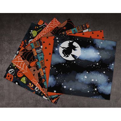 Bloco de 25 Folhas de Papel Texturizado Halloween para Scrapbook, Lado Único, Papel Cartão Colorido para Scrapbooking e DIY - Inkdotpot 30,48 Cm × 30,48 Cm / Multicolorido