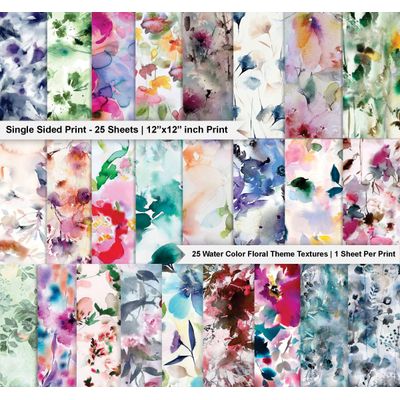 Bloco de 25 Folhas de Papel Scrapbook Floral Aquarela Lado Único Cartão Colorido para Scrapbooking DIY Fundo Decorativo Diário - Inkdotpot 30,48 Cm × 30,48 Cm / Multicolorido
