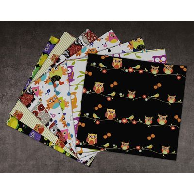 Bloco 25 Folhas Estampadas de Coruja (Lado Único) para Scrapbook - Cartão Colorido para DIY, Fundo Decor., Cartões/Diário - Inkdotpot 15,24 Cm × 15,24 Cm / Multicolorido