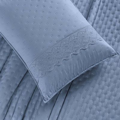 Kit Cobre Leito Colcha Nobre King 3 Peças Micropercal 200 Fios Matelado - Azul Serenity
