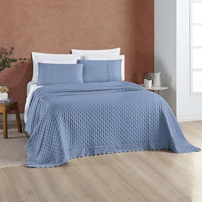 Kit Cobre Leito Colcha Nobre King 3 Peças Micropercal 200 Fios Matelado - Azul Serenity