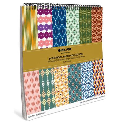 25 Folhas Papel Scrapbook Ikat Lado Único - Papel Cartão Colorido para Scrapbooking, DIY, Fundo Decorativo, Cartões e Diário - Inkdotpot 15,24 Cm × 15,24 Cm / Multicolorido