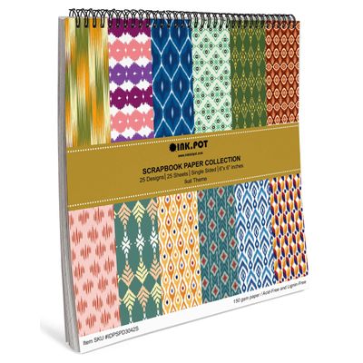 25 Folhas Papel Scrapbook Ikat Lado Único - Papel Cartão Colorido para Scrapbooking, DIY, Fundo Decorativo, Cartões e Diário - Inkdotpot 15,24 Cm × 15,24 Cm / Multicolorido