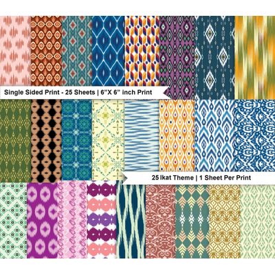 25 Folhas Papel Scrapbook Ikat Lado Único - Papel Cartão Colorido para Scrapbooking, DIY, Fundo Decorativo, Cartões e Diário - Inkdotpot 15,24 Cm × 15,24 Cm / Multicolorido