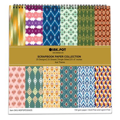 25 Folhas Papel Scrapbook Ikat Lado Único - Papel Cartão Colorido para Scrapbooking, DIY, Fundo Decorativo, Cartões e Diário - Inkdotpot 15,24 Cm × 15,24 Cm / Multicolorido