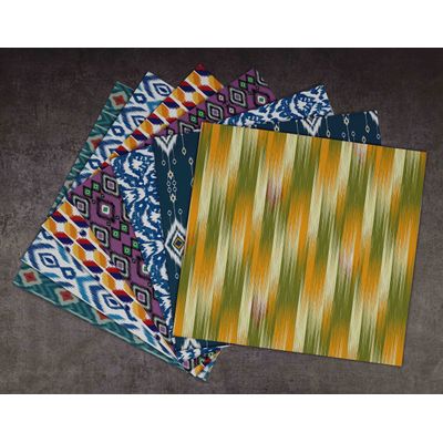25 Folhas Papel Scrapbook Ikat Lado Único - Papel Cartão Colorido para Scrapbooking, DIY, Fundo Decorativo, Cartões e Diário - Inkdotpot 15,24 Cm × 15,24 Cm / Multicolorido