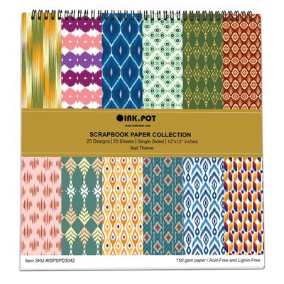 25 Folhas Papel Scrapbook Ikat Lado Único - Papel Cartão Colorido para Scrapbooking, DIY, Fundo Decorativo, Cartões e Diário - Inkdotpot 15,24 Cm × 15,24 Cm / Multicolorido
