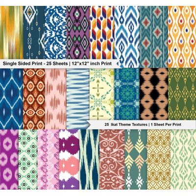 25 Folhas Papel Scrapbook Ikat Lado Único - Papel Cartão Colorido para Scrapbooking, DIY, Fundo Decorativo, Cartões e Diário - Inkdotpot 15,24 Cm × 15,24 Cm / Multicolorido