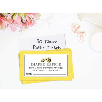 30 Cartões Neutros para Chá de Bebê Mommy Bee com Espaço para Preencher - Inkdotpot 5,08 Cm × 8,89 Cm / Amarelo - Sorteio de Fraldas