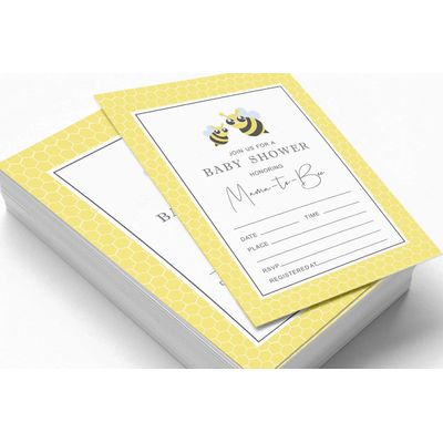 30 Cartões Neutros para Chá de Bebê Mommy Bee com Espaço para Preencher - Inkdotpot 5,08 Cm × 8,89 Cm / Amarelo - Sorteio de Fraldas