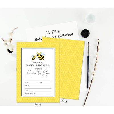 30 Cartões Neutros para Chá de Bebê Mommy Bee com Espaço para Preencher - Inkdotpot 5,08 Cm × 8,89 Cm / Amarelo - Sorteio de Fraldas