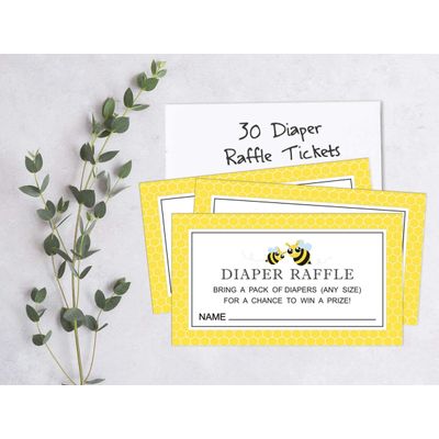 30 Cartões Neutros para Chá de Bebê Mommy Bee com Espaço para Preencher - Inkdotpot 5,08 Cm × 8,89 Cm / Amarelo - Sorteio de Fraldas
