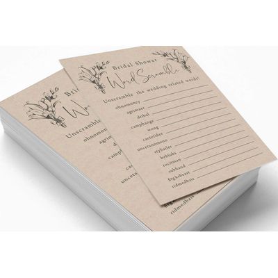 Pacote com 50 Cartões Rústicos de Papel Kraft Quadrados em Branco para Jogos, Chá de Noiva, Despedida de Solteira e Casamento - Inkdotpot 12,7 Cm × 17,78 Cm / Bege - Jogo de Palavras da Noiva