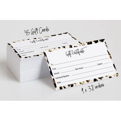 Certificados em Branco com Estampa de Pele de Animal para Negócios, Spa/Salão, Casamento, 45 Cupons DIY, 23 x 9,7 cm - Inkdotpot 22,86 Cm × 9,65 Cm / Branco